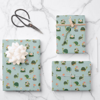 Turtles & Lily Pads on Pistachio Green Wrapping Paper Sheets