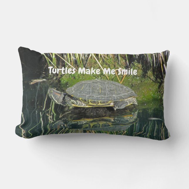 Turtles Make Me Smile Water Reflection Lake Animal Lumbar Pillow (Front)