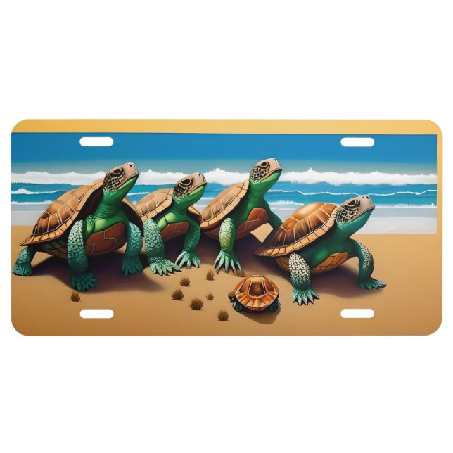 turtles on a beach license plate (Front)