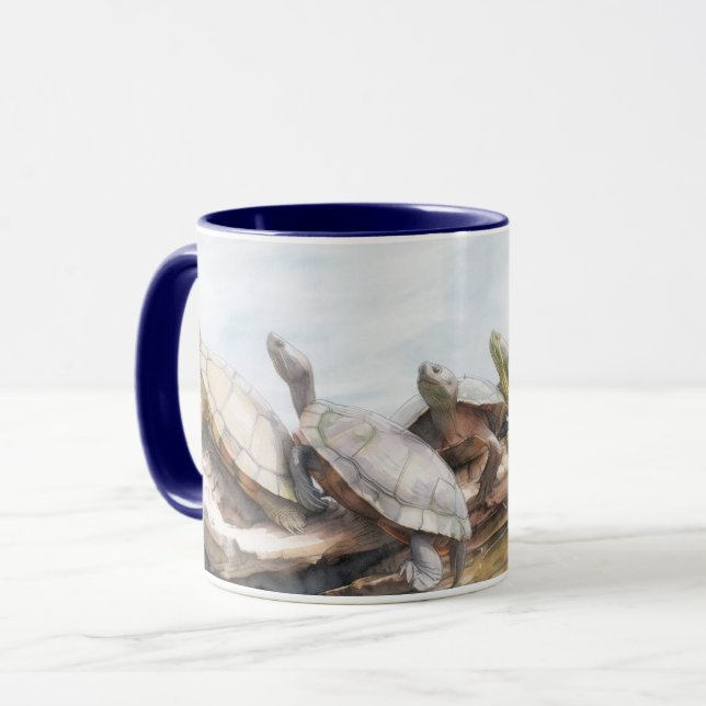Turtles on a Log in Water Tortoise Art Mug Cup (Front Left)