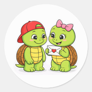 Turtles sharing a sweet moment classic round sticker