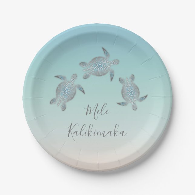 Turtles Silver Mele Kalikimaka Christmas Paper Plates (Front)