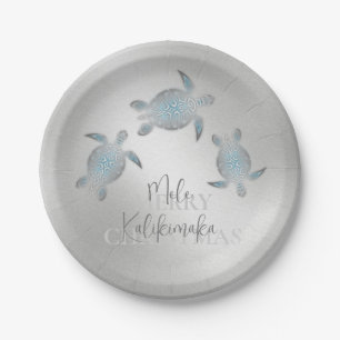 Turtles Silver Mele Kalikimaka Christmas Paper Plates