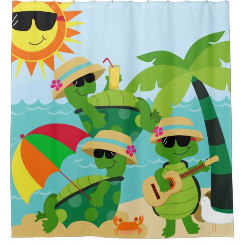 Turtles Summer Beach Party Cute Kids Shower Curtain
