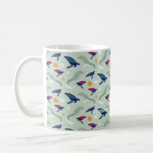 Turtles swim with fish pattern design v2 coffee mug