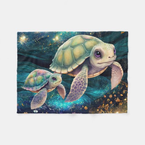 Turtles swimming fleece blanket