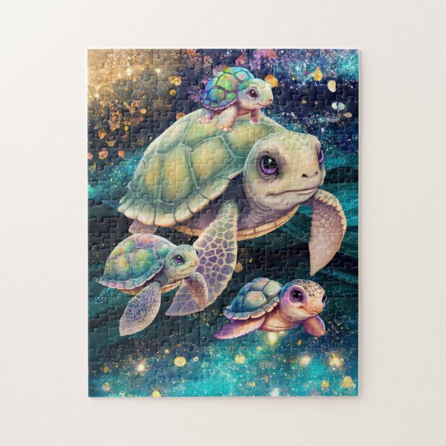 Turtles swimming jigsaw puzzle (Vertical)