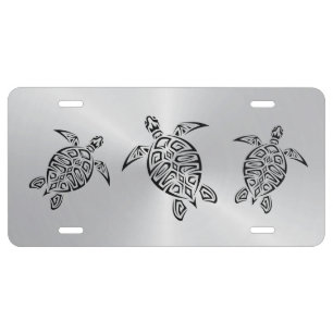 Turtles Tribal Silver  Modern Vector License Plate