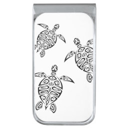 Turtles Tribal Tattoo Animal Black And White Silver Finish Money Clip