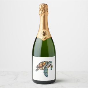 Turtles Underwater Design For Divers Sparkling Wine Label