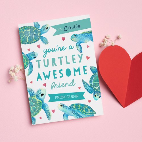 Turtley Awesome Classroom Valentines Day Card