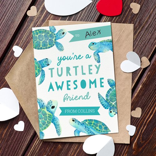 Turtley Awesome Classroom Valentines Day Card