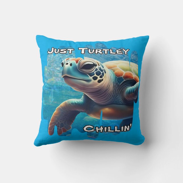 Turtley Chillin' Sea Turtle Close-Up Peaceful Vibe Throw Pillow (Back)