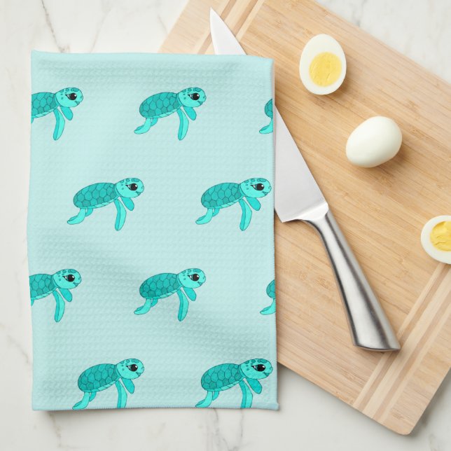 Turtley cool baby sea turtle kitchen towel (Quarter Fold)