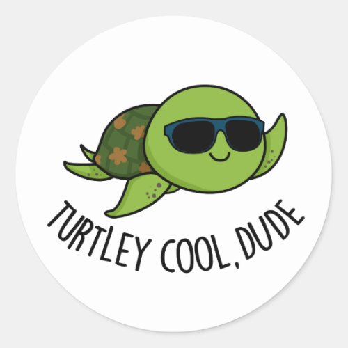 Turtley Cool Dude Funny Turtle Pun  Classic Round Sticker