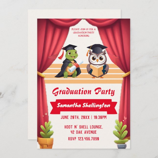 "Turtley Wise: A Graduation Owl-stravaganza!" Invitation (Front/Back)
