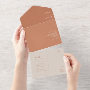 Tuscan Amber Modern Minimalist Wedding All In One Invitation
