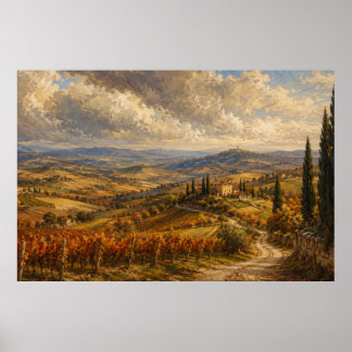 Tuscan Autumn Countryside Landscape Painting Poster