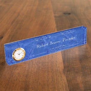 Tuscan Blue Desk Nameplate With Clock