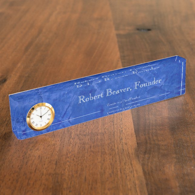 Tuscan Blue Desk Nameplate With Clock (Side)
