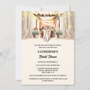 Tuscan boho string lights elegant dining drapes invitation