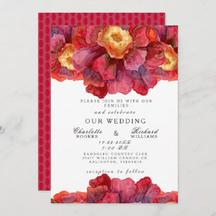Tuscan Bold and Vibrant Red Floral Wedding Invitation