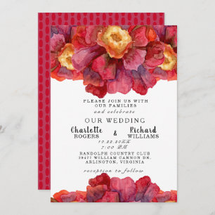 Tuscan Bold and Vibrant Red Floral Wedding Invitation