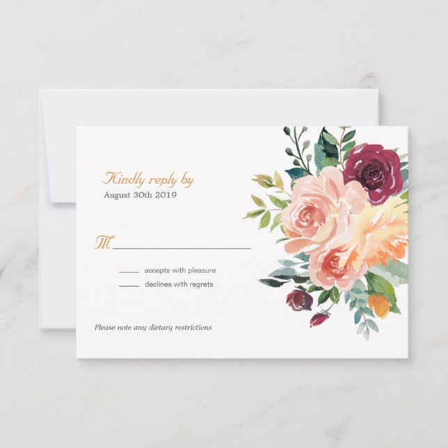 Tuscan Botancial Floral Wedding RSVP Card (Front)