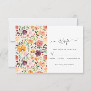 Tuscan Botanical Floral Blooms Watercolor Wedding RSVP Card