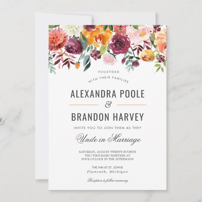 Tuscan Botanical Modern Floral Wedding Invitation (Front)