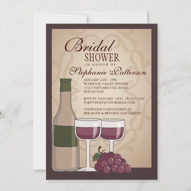 Tuscan Bridal Shower Wine Themed Invitation (Front)