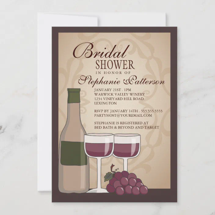 20 Personalized Bridal Shower Invitations WINE AND RING in Burgandy 