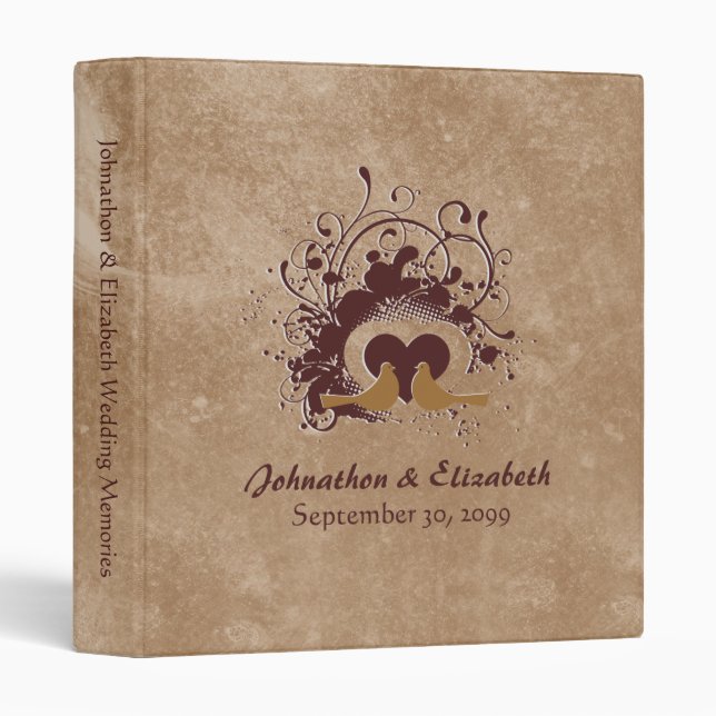 Tuscan Brown Love Birds Wedding Album Binder (Front/Spine)