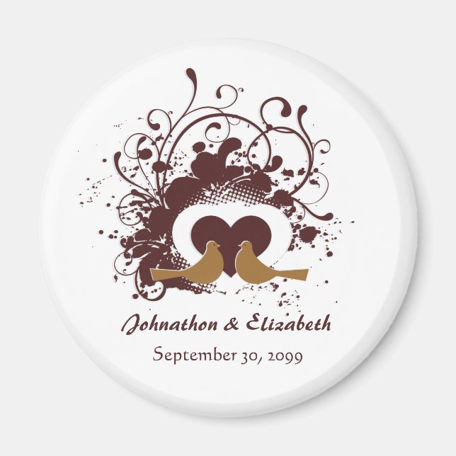 Tuscan Brown Love Birds Wedding Anniversary Magnet (Front)
