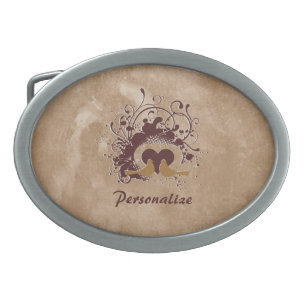 Tuscan Brown Love Birds With Name Oval Belt Buckle