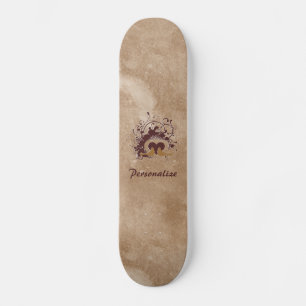 Tuscan Brown Love Birds With Name Skateboard Deck