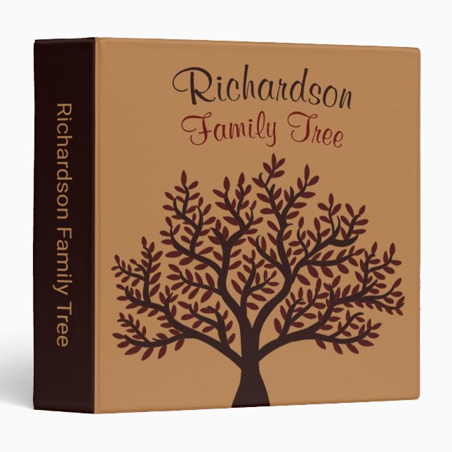 Tuscan Brown Red Wine Leaves Family Tree Genealogy 3 Ring Binder (Front/Spine)