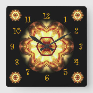 Tuscan Colors Gold Red White Black Background Square Wall Clock