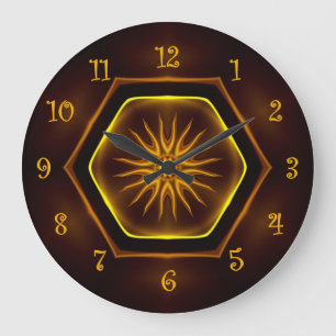 Tuscan Colors, Neon Starburst 01 Gold, Maroon ~ Large Clock