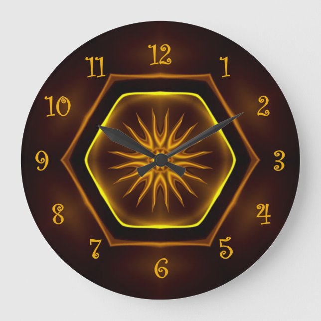 Tuscan Colors, Neon Starburst 01 Gold, Maroon ~ Large Clock (Front)