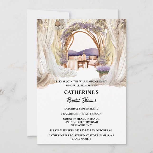 Tuscan country lavender elegant vineyard dining invitation (Front)