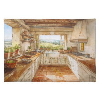 Tuscan Countryside Kitchen with Sunlit Farmhouse S Cloth Placemat