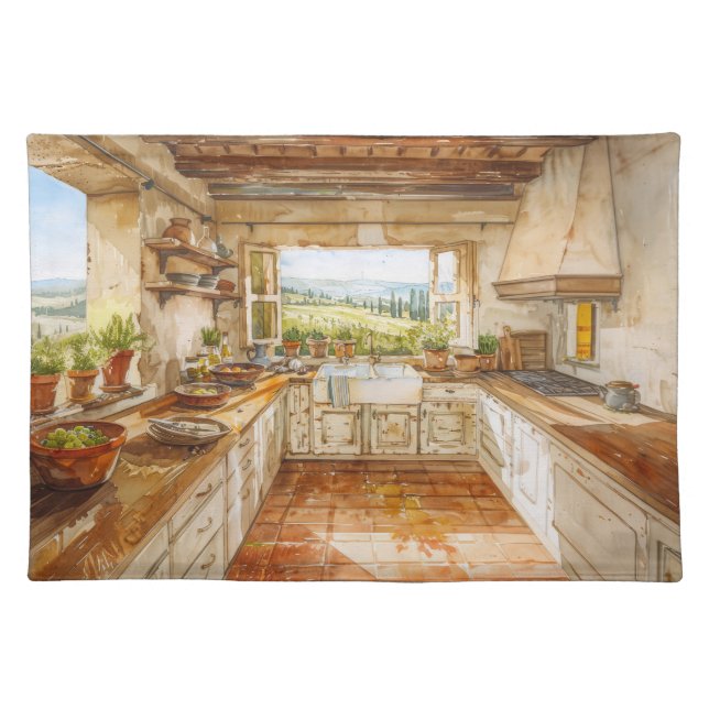 Tuscan Countryside Kitchen with Sunlit Farmhouse S Cloth Placemat (Front)