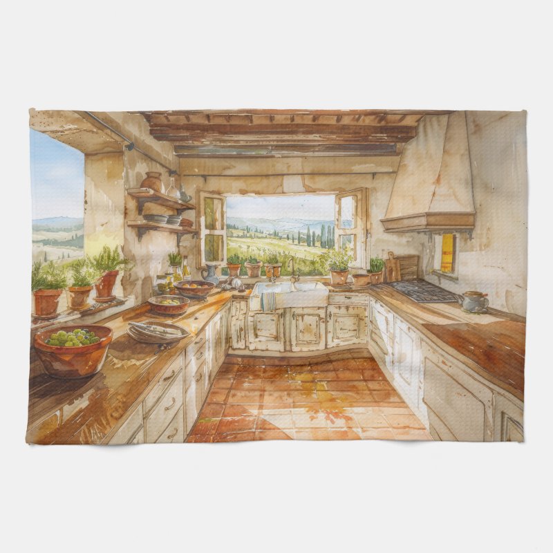 Tuscan countryside kitchen watercolor