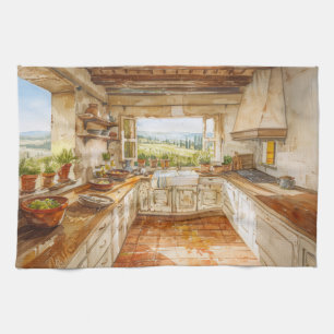 Tuscan Countryside Kitchen with Sunlit Farmhouse S Towel