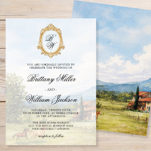 Tuscan Countryside Landscape Monogram Wedding Invitation