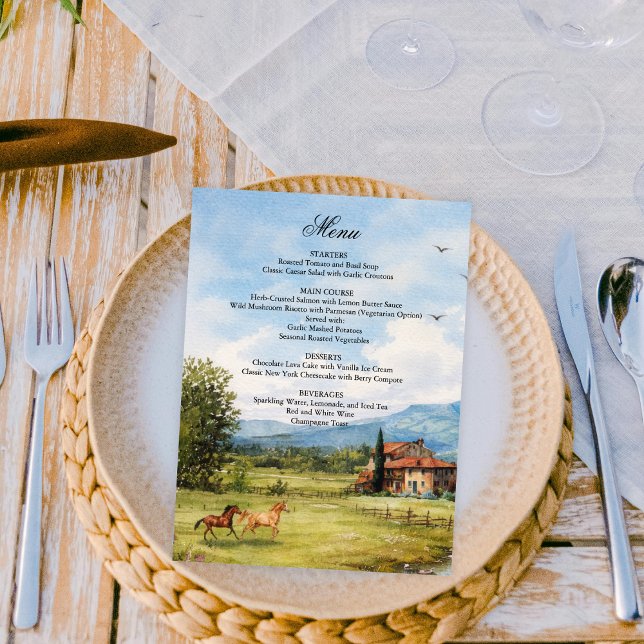 Tuscan Countryside Nature Painting Wedding  Menu (Creator Uploaded)