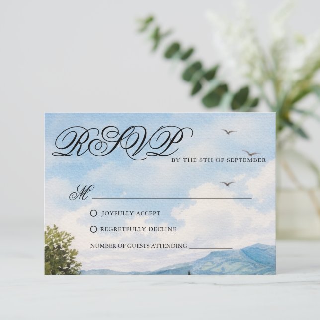 Tuscan Countryside Scenery Wedding Response Card (Standing Front)