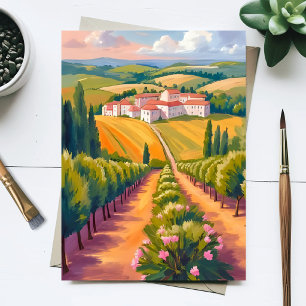 Tuscan Countryside Watercolor Italy Painting  Postcard