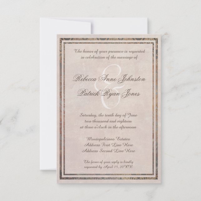 Tuscan Damask Elegant Italian Style Wedding Invite (Back)